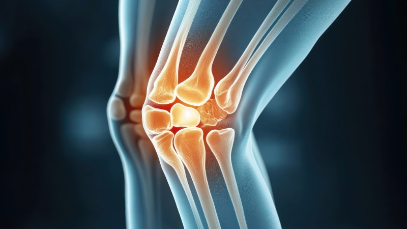 Anatomska shema noge, ki prikazuje potek iliotibialnega traku (ITB) od medenice do golenice.
