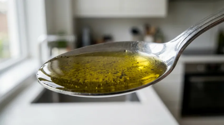 Keramična žlica polna ekstra deviškega olivnega olja