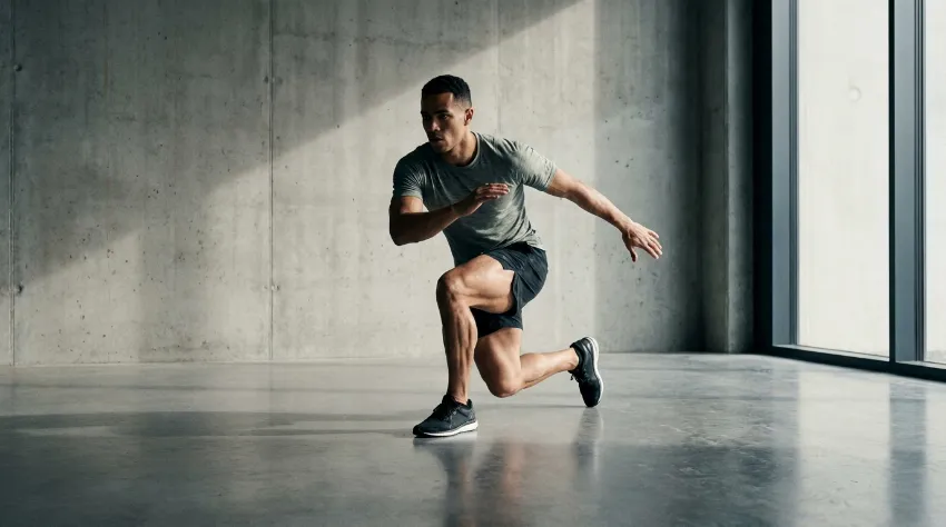 Izvedba vaje drsalec počep na eni nogi