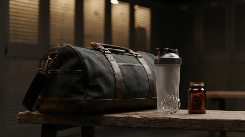 Športna torba in dodatki v garderobi telovadnice