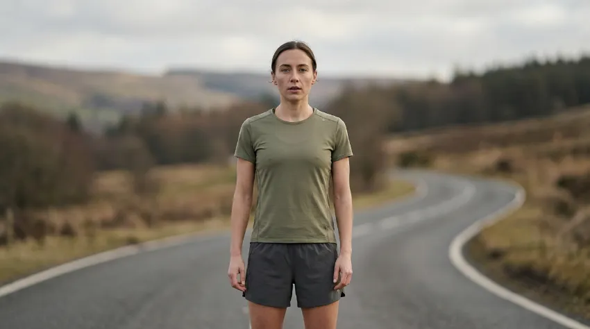 Sproščen tekač na cesti, ki se pripravlja na trening.