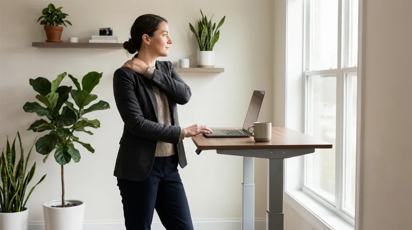 Raztezanje ramen v pisarniškem okolju