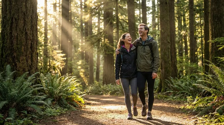 Par se sproščeno sprehaja v naravi