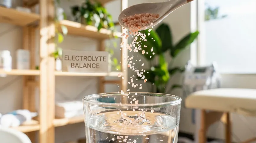 Dodajanje himalajske soli v vodo za elektrolite