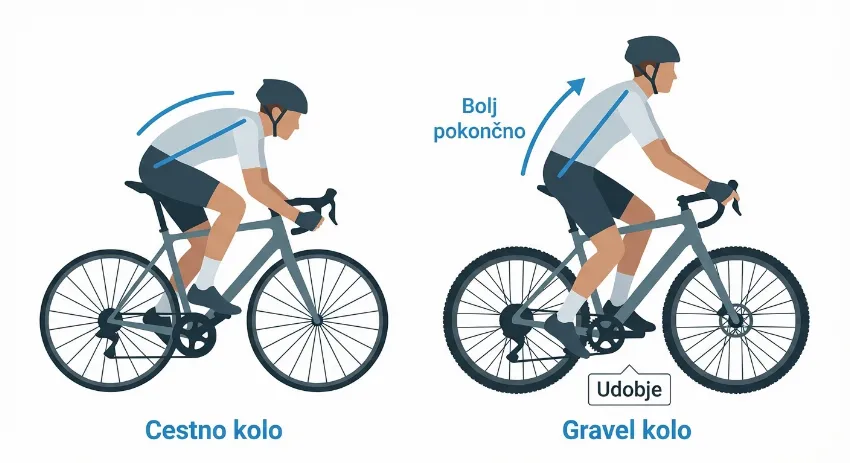 Prikaz razlike v geometriji med cestnim in gravel kolesom