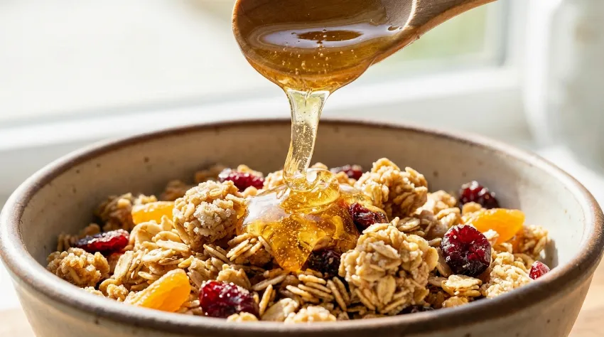 Sipanje granole v skodelico
