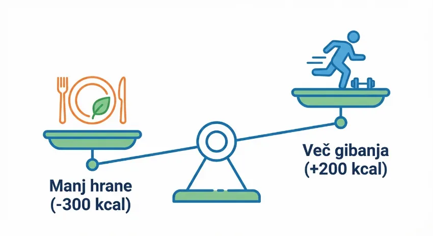 Grafični prikaz hibridnega pristopa za ustvarjanje kaloričnega deficita