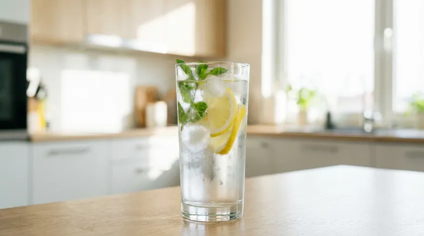 Kozarec vode z limono za hidracijo
