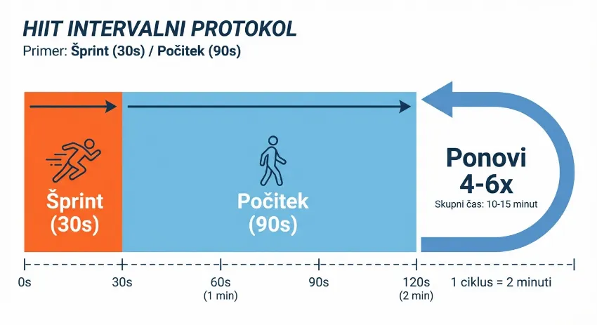 Shema intervalnega treninga s šprinti in počitkom