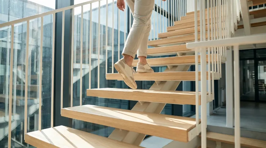 Hoja po stopnicah v pisarniški stavbi