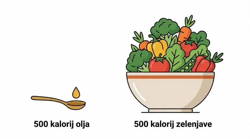 Grafični prikaz kalorične gostote olja v primerjavi z zelenjavo