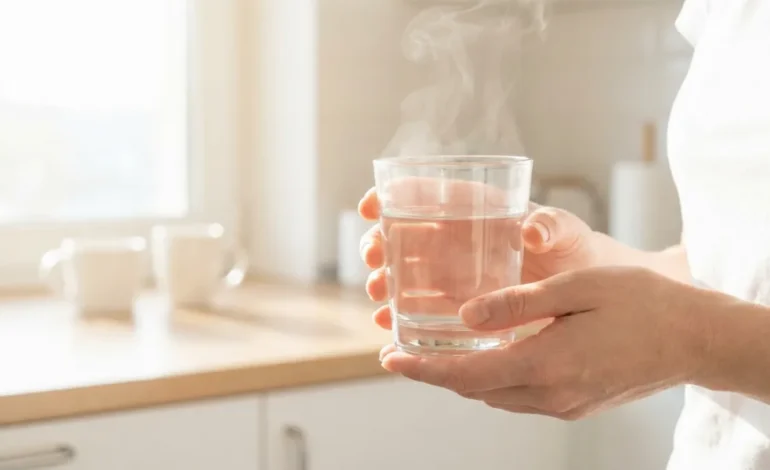 Kozarec mlačne vode v jutranji svetlobi