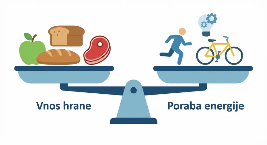 Prikaz ravnovesja med vnosom hrane in porabo energije