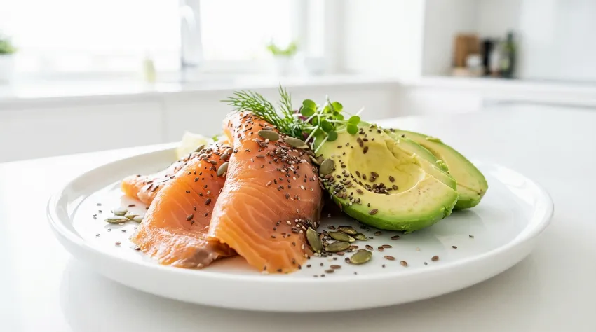 Krožnik z lososom in avokadom