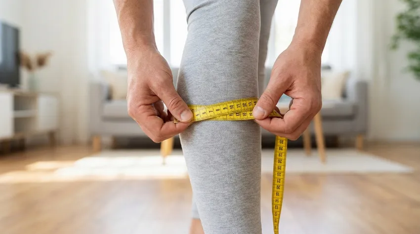 Merjenje obsega meč za izbiro prave velikosti kompresijskih nogavic