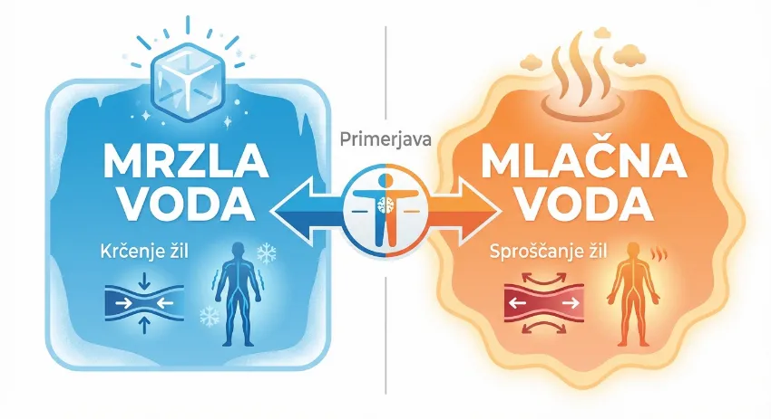 Grafični prikaz razlike med mrzlo in mlačno vodo