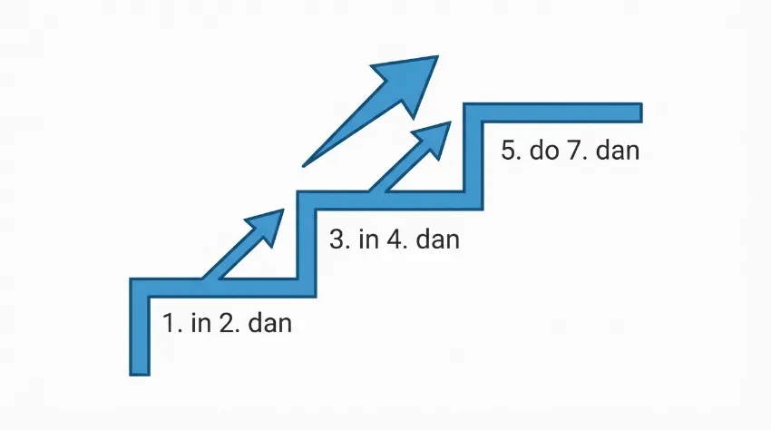 Diagram prikazuje načrt povečevanja korakov po dnevih
