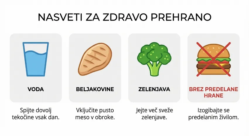 Infografika s nasveti za zmanjšanje vnosa kalorij