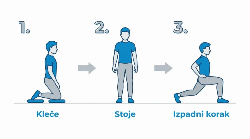 Prikaz treh stopenj težavnosti vaje Pallof press