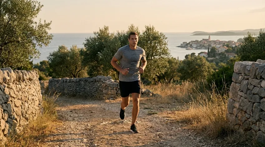 Tekač z stabilnim trupom med tekom