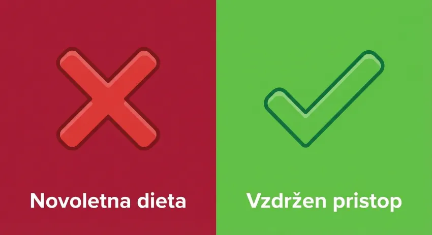 Tabela primerjave med novoletno dieto in zdravim pristopom