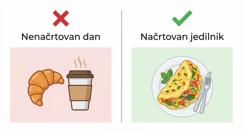 Infografika primerjave nenačrtovanega in načrtovanega jedilnika