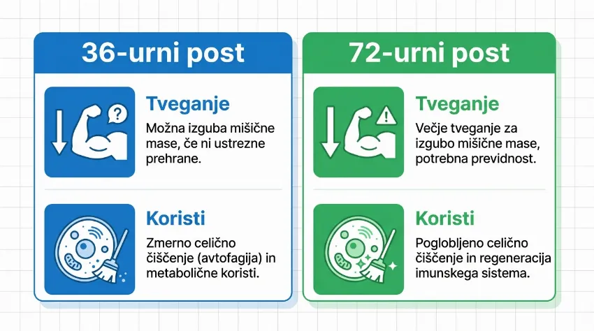 Tabela primerjave 36-urnega in 72-urnega posta