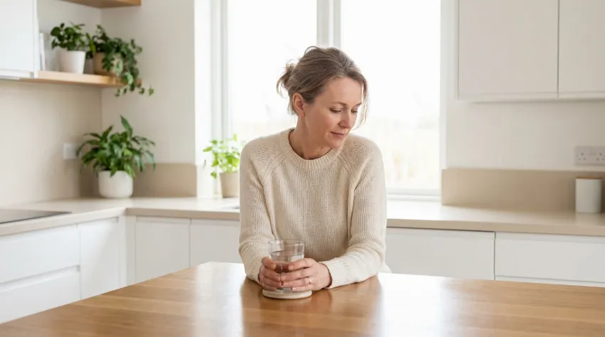 Ženska v kuhinji se mentalno pripravlja na začetek posta