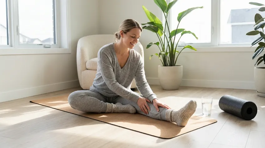 Ženska med raztezanjem in regeneracijo po teku