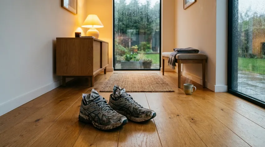 Mokri tekaški copati napolnjeni s časopisnim papirjem za sušenje