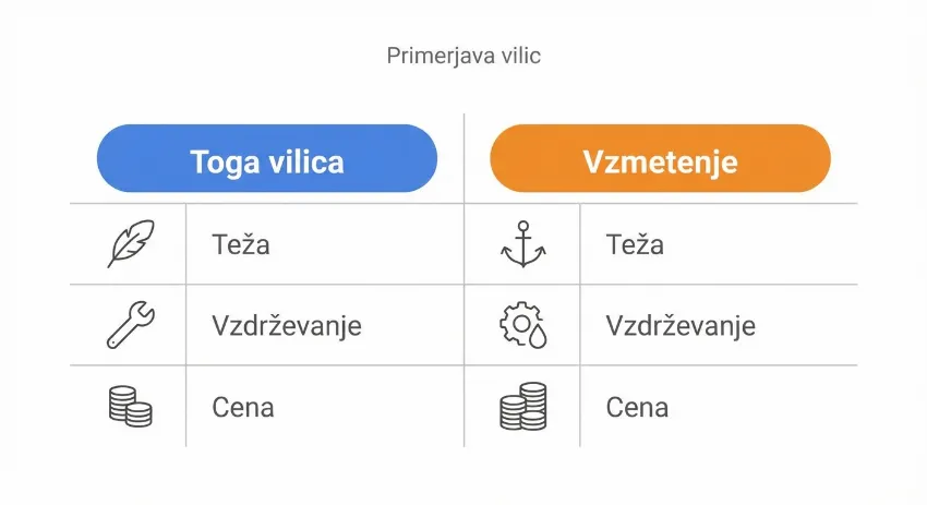 Tabela primerjave toge vilice in vzmetenja za gravel kolo