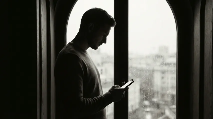 Prikaz nepravilne drže pri gledanju v telefon in obremenitev vratu