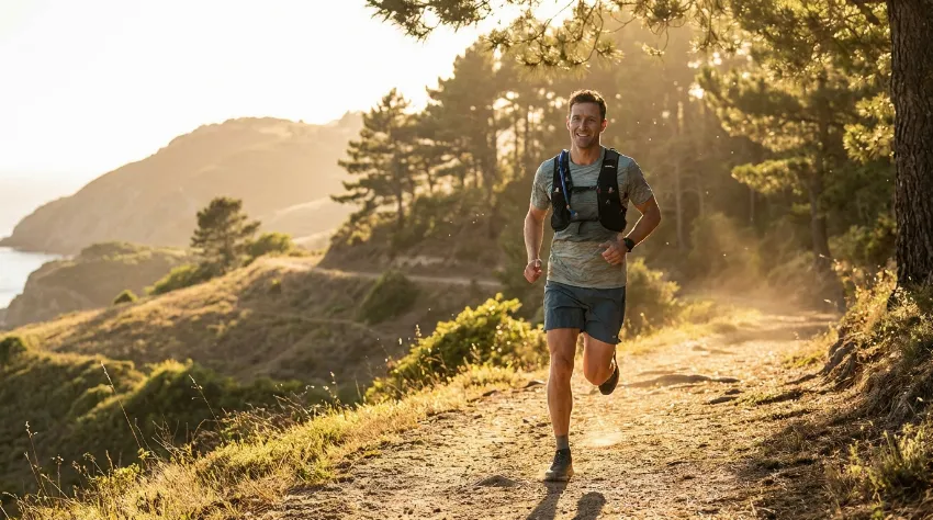 Rekreativni tekač med tekom v naravi