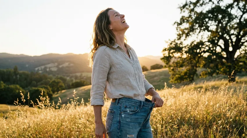 Zadovoljna oseba kaže napredek pri izgubi teže