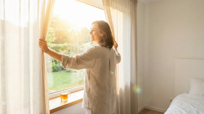 Srečna oseba pripravljena na nov dan