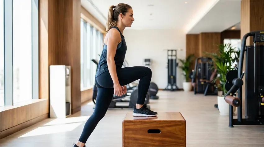 Pravilna izvedba vaje stopanje na pručko v modernem studiu