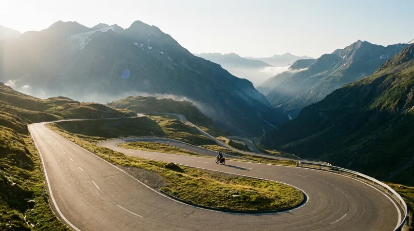 Kolesar na vzponu po gorski cesti