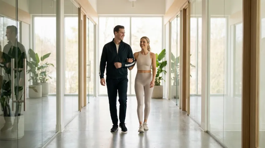 Par v športnih oblačilih hodi vzravnano in brez bolečin