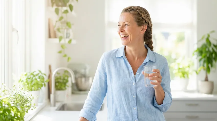 Srečna in vitalna ženska, ki se dobro počuti