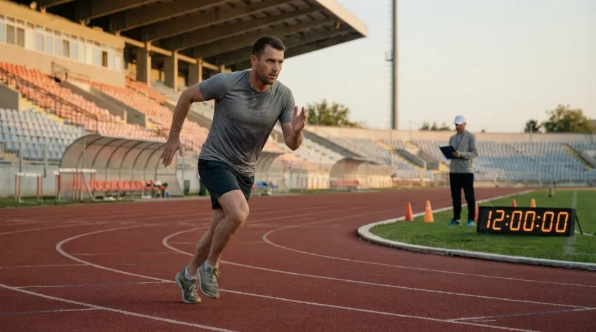 Tekač na atletski stezi s štoparico