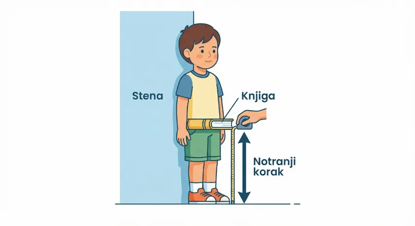 Infografika merjenja notranjega koraka za izbiro kolesa