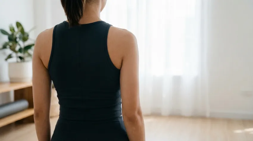 Prikaz pravilne telesne drže in ravne hrbtenice pri pilates vadbi