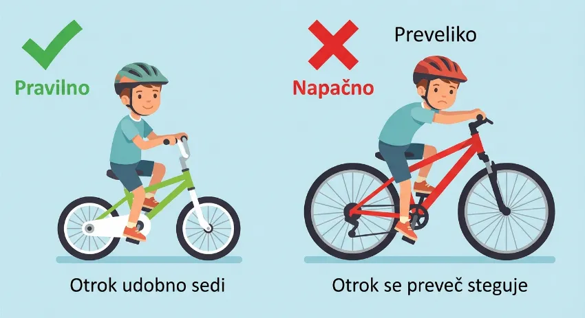 Prikaz pravilne in napačne velikosti kolesa