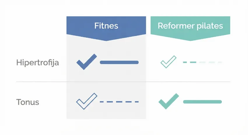Tabela primerjave med fitnesom in reformer pilatesom
