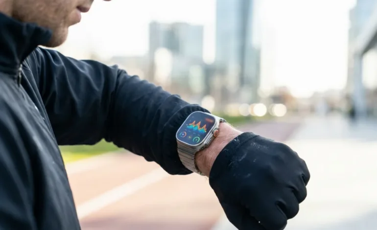 Tekač preverja rezultat VO2 max na svoji pametni uri