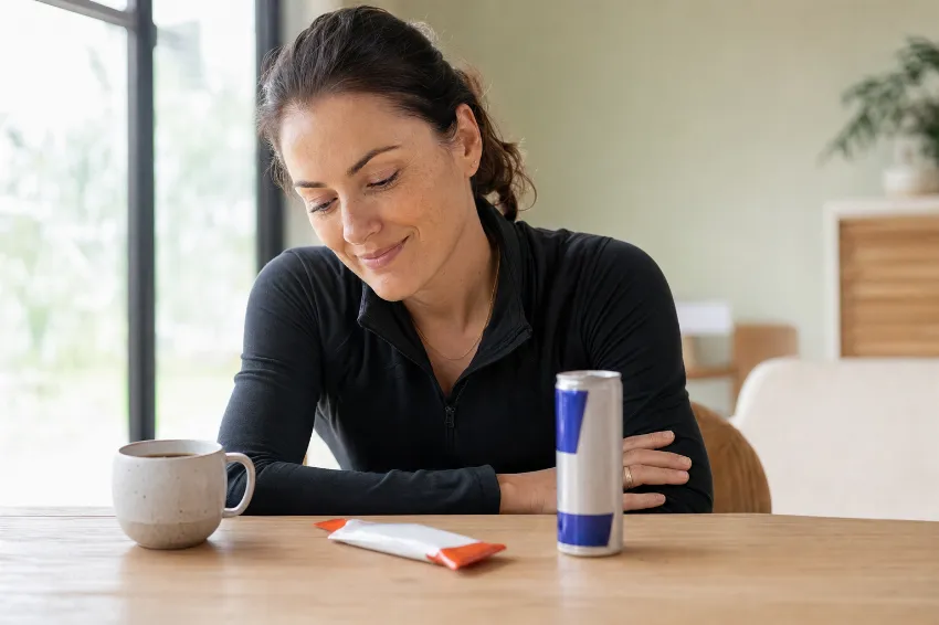 Različni viri kofeina: kava, gel in energijska pijača