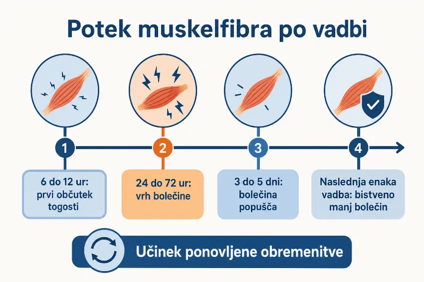 Infografika s časovnico poteka muskelfibra
