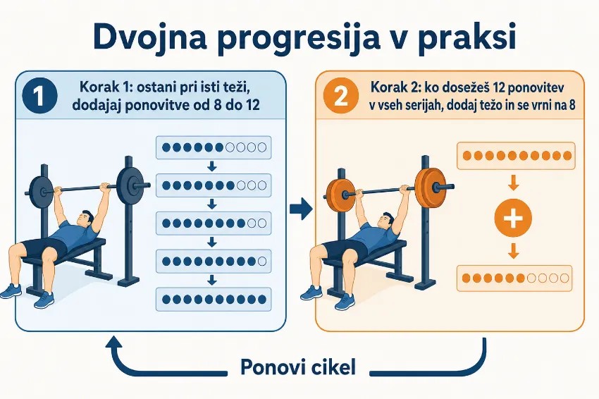 Infografika, ki prikazuje potek dvojne progresije