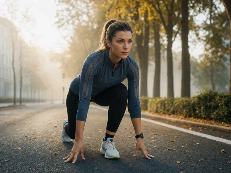Tekačica na jutranjem treningu osem tednov pred Ljubljanskim maratonom